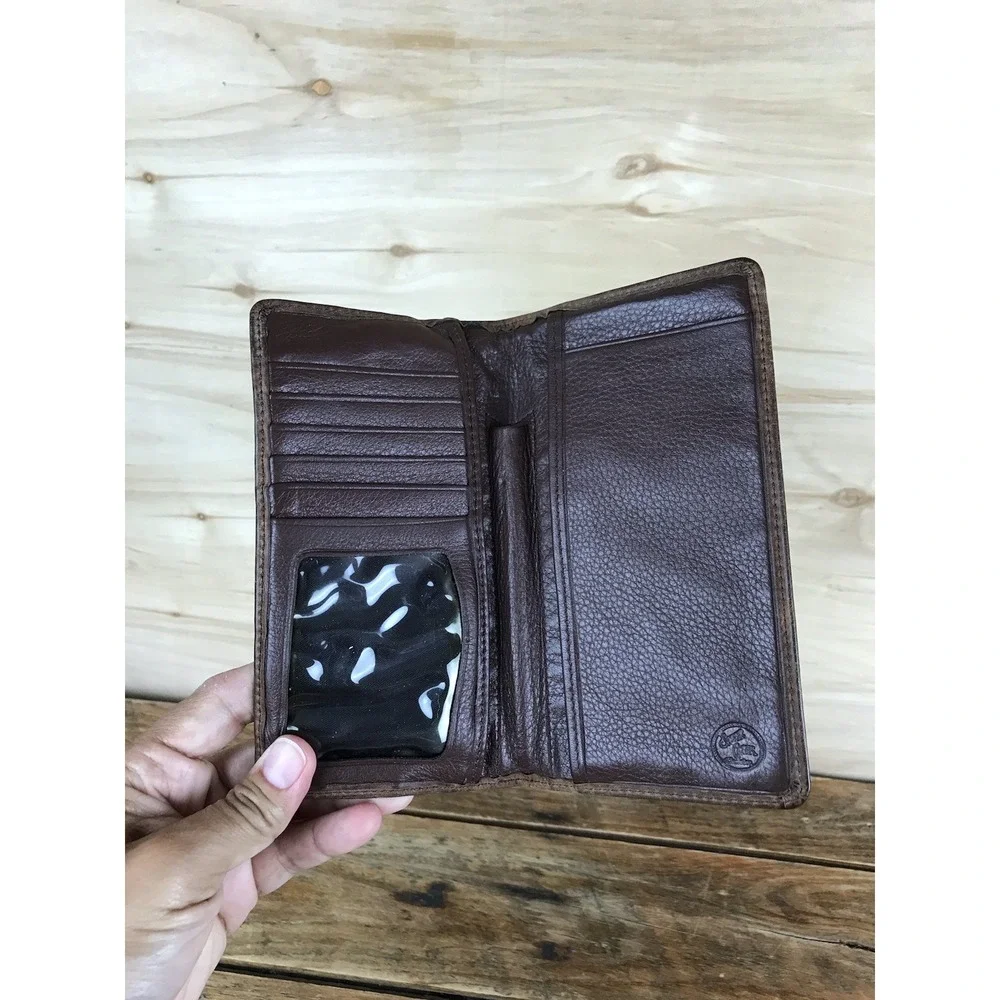 Silver Creek Concho Brown Leather Checkbook Wallet Western